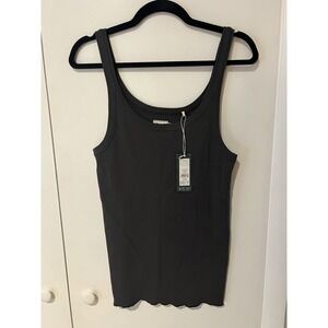 NWT Alpine Design Women's Ribbed‎ Tank Top Midnight Black Gray Size XL Raw Hem